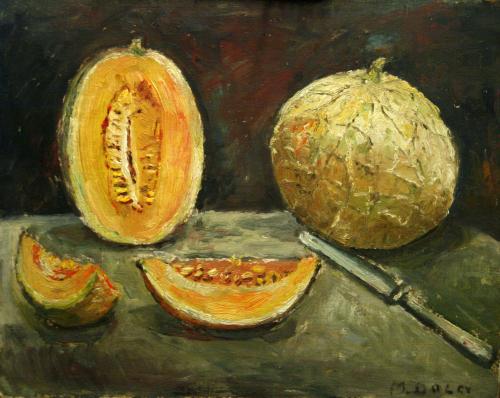  Meloni e coltello- 40x50- Olio- Anni '50[0315]