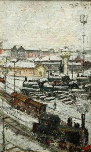  Brescia, neve in stazione- 103,5x63,5- Olio- Anni '60[0353]