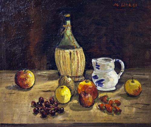 Frutta con brocca e fiasco- 50,5x59,8- Olio- Anni '70[0086]