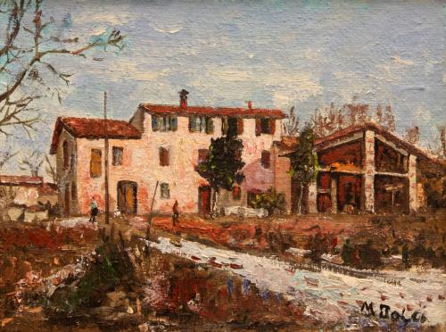 Rustico con portico- 30x40- Olio- Anni '70[0445]