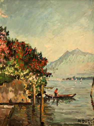 Pescatore a Carzano (Montisola)- 40x30- Olio- Anni '70[0681]