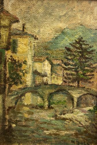 Il ponte a Inzino- 32,3x23- Olio- Anni '40[0810]