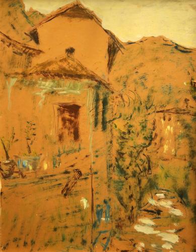 Rustici in estate- 49,5x38,5- Olio- Anni '60[0823]