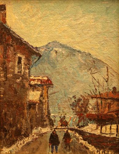 Inverno in località Nistisino (Sulzano)- 40x30- Olio- Anni '80[0826]