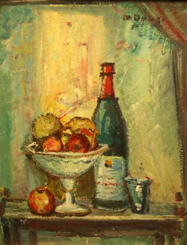 La bottiglia dal collo rosso- 67x53,5- Olio- Anni '50[0834]