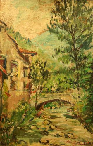 Il ponte sul Garza a Monteclana (Caino)- 66x43,5- Olio- Anni '50[0838]