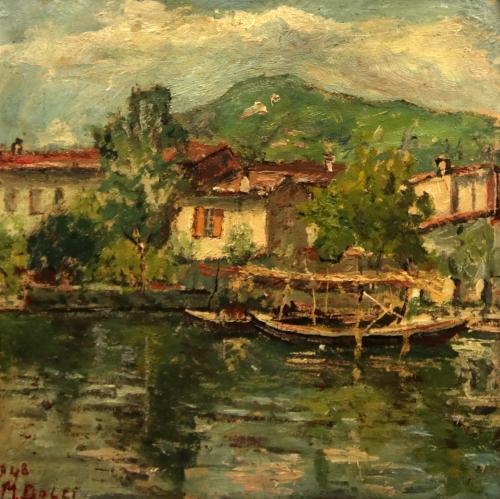 Barche sul Sebino- 37x37,3- Olio- Anni '40[0844]