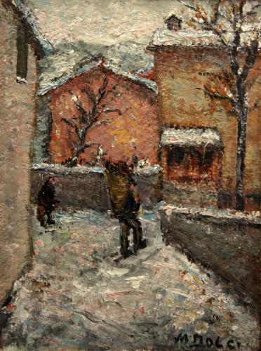 Con il gerlo d'inverno- 40x30- Olio- Anni '50[0867]