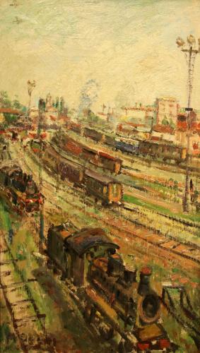 La stazione ferroviaria di Brescia- 70x40- Olio- Anni '50[0868]