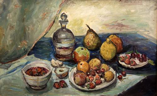 Un tavolo di frutta- 48x75- Olio- Anni '60[0870]