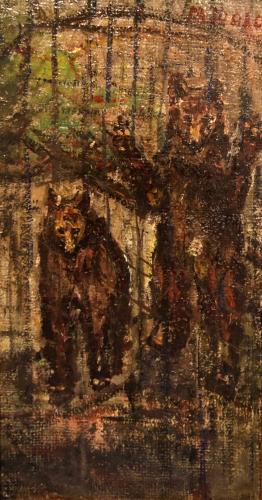 Orsi allo zoo del castello- 40x21- Olio- Anni '60[0877]