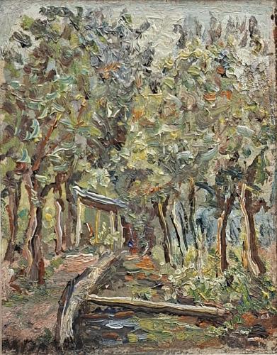 Passerella sul Garza a Caino- 18,5x14,5- Olio- Anni '50[0886]