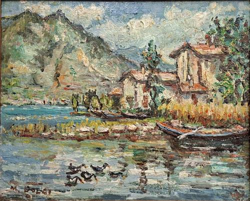 Rustici sul Sebino- 24x30- Olio- Anni '50[0883]