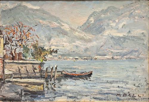 Inverno a Peschiera Maraglio- 38x51,5- Olio- Anni '60[0884]