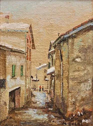 Rustici d'inverno- 40x30- Olio- Anni '70[0889]
