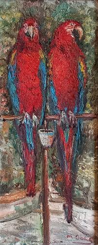 Due pappagalli- 70x30- Olio- Anni '60[0888]